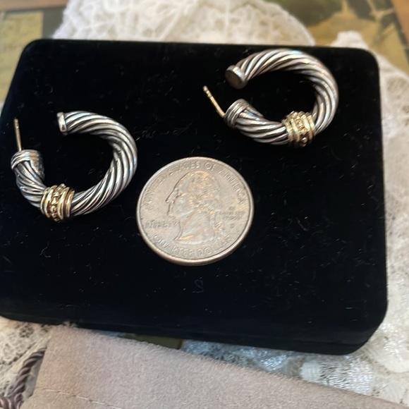 David Yurman 14K Sterling Cable Hoops - Picture 3 of 12